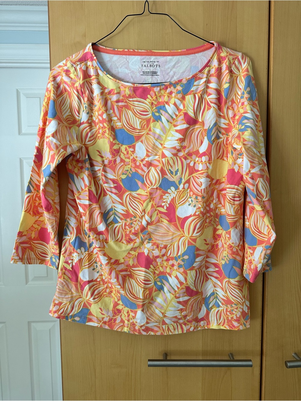 Talbots Floral Scoop Neck Top in Pink, Yellow & Blue